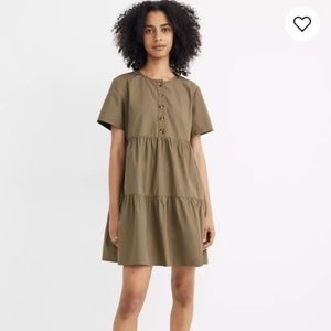 MadewelButton-Front Short-Sleeve Tiered Mini Dress